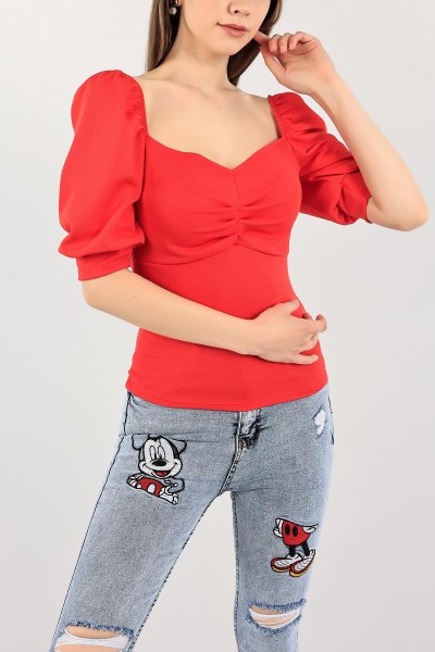 Kırmızı Önü Büzgülü Bluz 113612