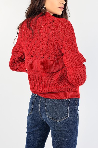 Kırmızı Örme Triko Bayan Kazak 83855