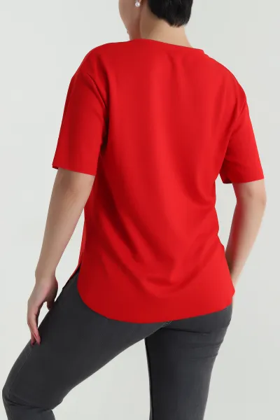 Kırmızı Oval Kesim Oysho Kadın Tişört 474965