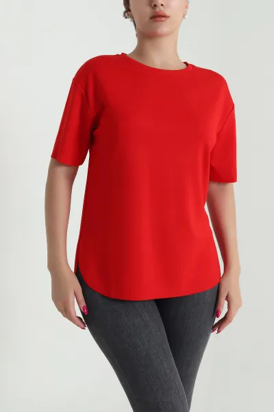 Kırmızı Oval Kesim Oysho Kadın Tişört 474965