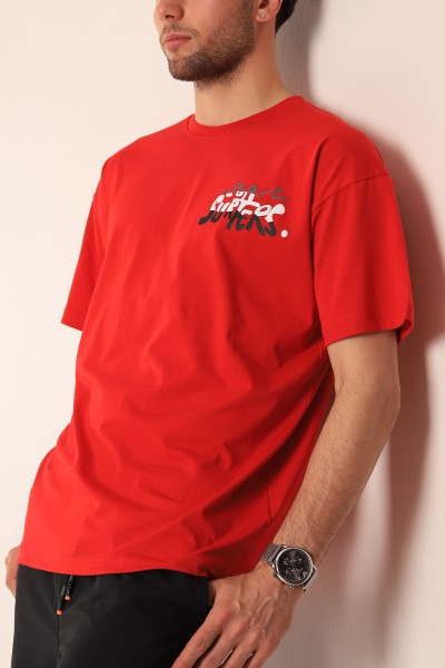 Kırmızı Oversize Sea Surfers Sırt Kabartmalı Erkek Tişört 184266