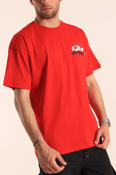 Kırmızı Oversize Sea Surfers Sırt Kabartmalı Erkek Tişört 184266