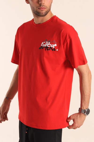 Kırmızı Oversize Sea Surfers Sırt Kabartmalı Erkek Tişört 184266