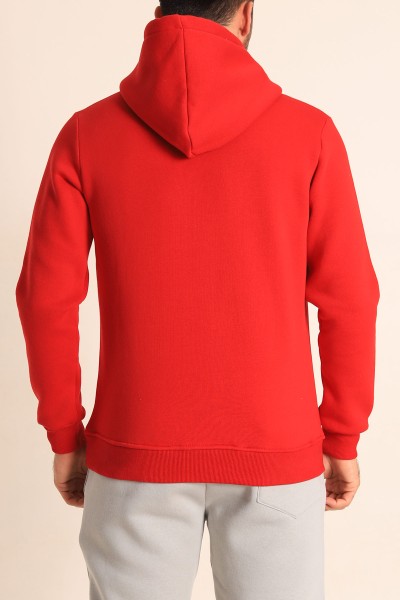 Kırmızı Oversize Üç İp Şardonlu Basic Kapüşonlu Erkek Sweatshirt 222527
