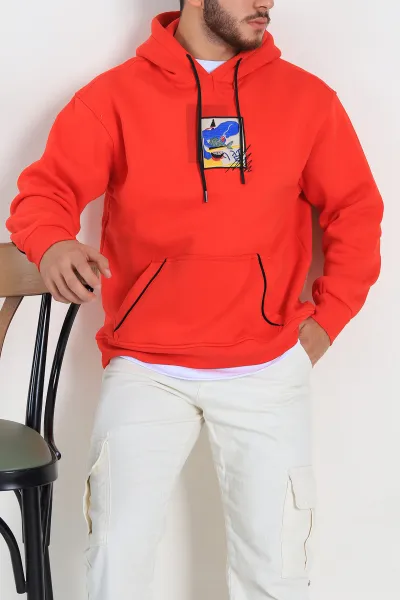 kirmizi-oversize-uc-ip-sardonlu-kabartma-baski-detayli-kapusonlu-sweatshirt-307219
