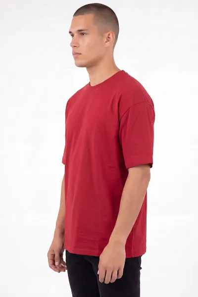 Kırmızı Oysho Kumaş Oversize Bisiklet Yaka Erkek Tişört 465396
