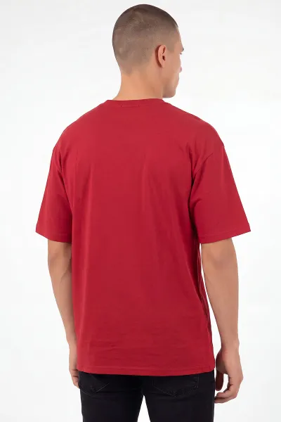 Kırmızı Oysho Kumaş Oversize Bisiklet Yaka Erkek Tişört 465396
