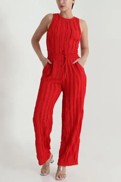Kırmızı Pantolon Bluz Kadın İkili Takım 473960