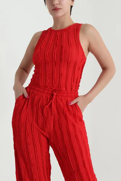 Kırmızı Pantolon Bluz Kadın İkili Takım 473960