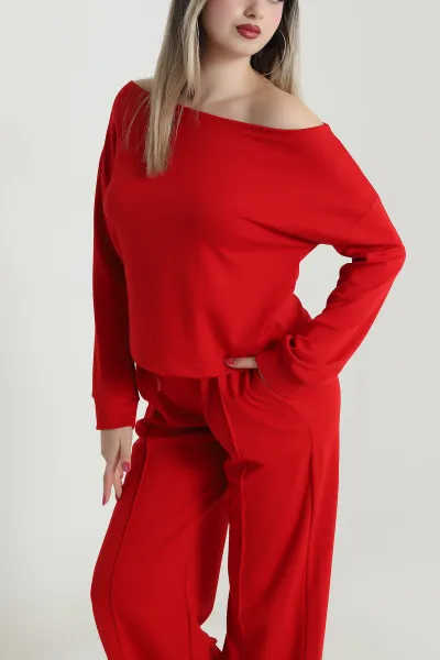 Kırmızı Pantolon Bluz Modal Kadın İkili Takım 491815