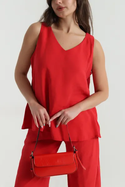 Kırmızı Pantolon Bluz Tensel Modal Kadın İkili Takım 468545