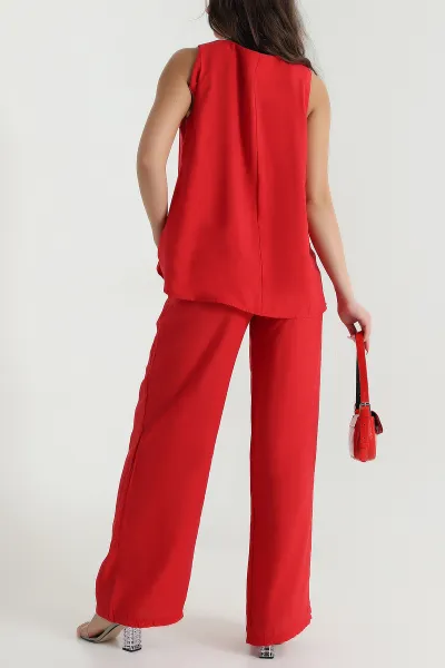 Kırmızı Pantolon Bluz Tensel Modal Kadın İkili Takım 468545