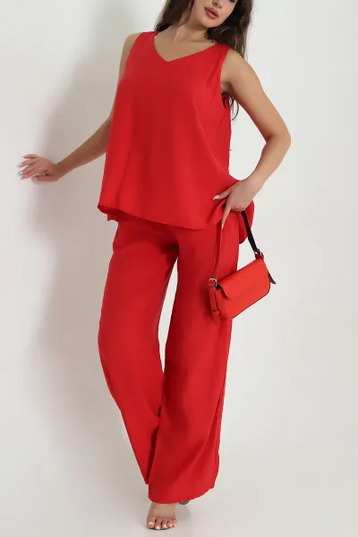Kırmızı Pantolon Bluz Tensel Modal Kadın İkili Takım 468545