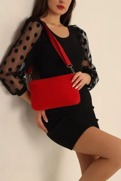Kırmızı Peluş Omuz Çantası 228934