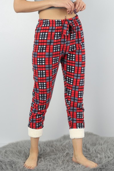 Kırmızı Peluş Paçalı Bayan Polarlı Pijama Altı 56343