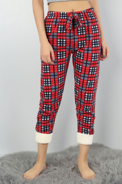 Kırmızı Peluş Paçalı Bayan Polarlı Pijama Altı 56343