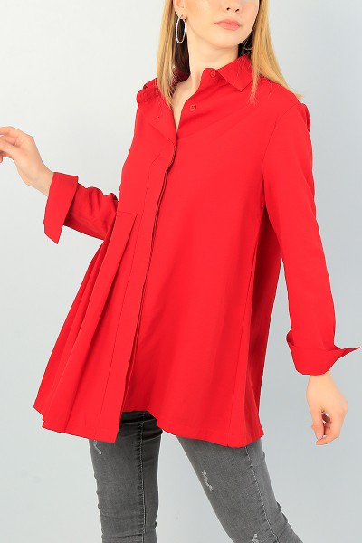 Kırmızı Pile Tasarım Poplin Gömlek Tunik 66609