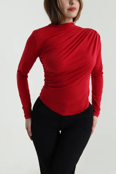 Kırmızı Pileli Kadın Sandy Bluz 494820