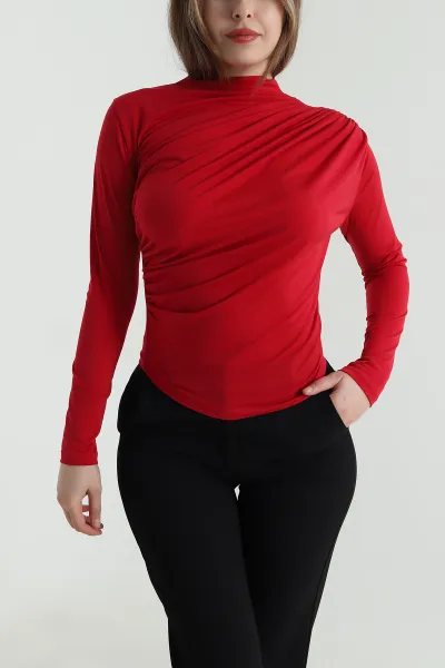 Kırmızı Pileli Kadın Sandy Bluz 494820