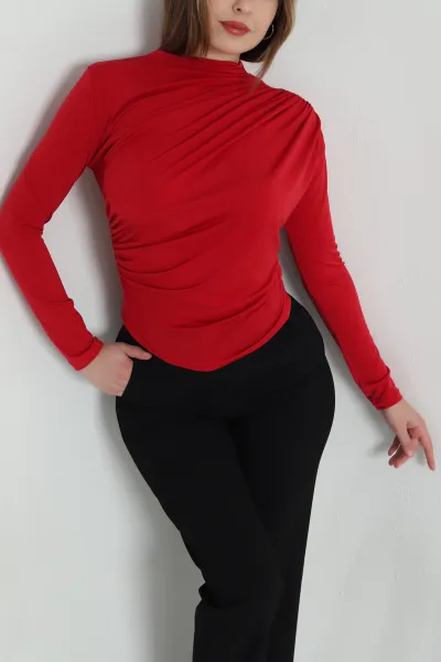 Kırmızı Pileli Kadın Sandy Bluz 494820