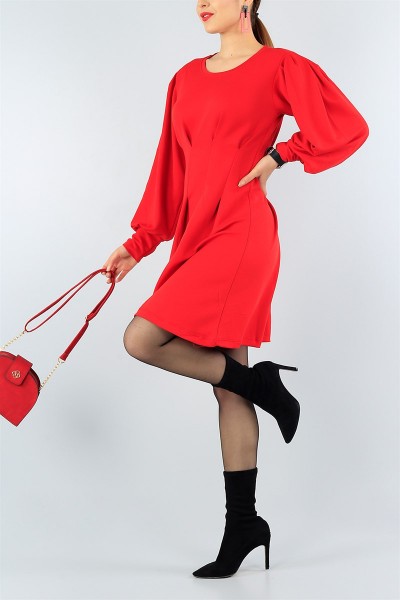 Kırmızı Pileli Likralı Elbise 43437