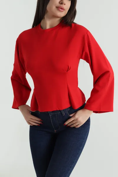 Kırmızı Pileli Oysho Kadın Sweat 494119