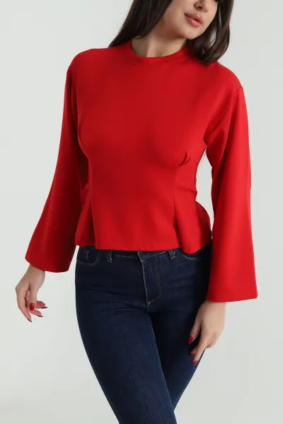 Kırmızı Pileli Oysho Kadın Sweat 494119