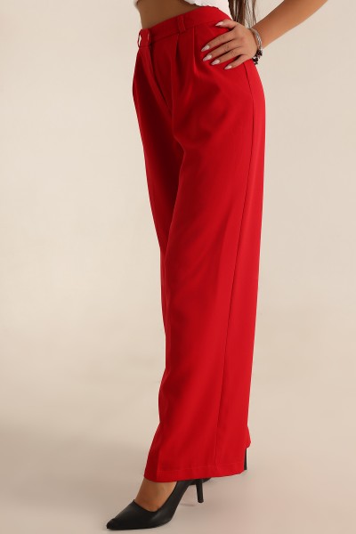 Kırmızı Pileli Palazzo Bayan Pantalon 196243