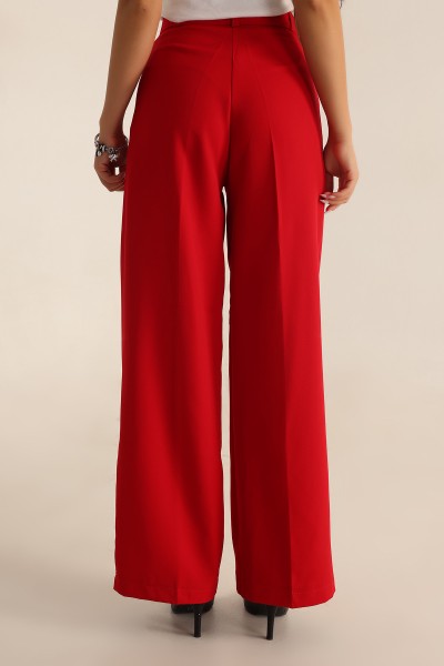 Kırmızı Pileli Palazzo Bayan Pantalon 196243