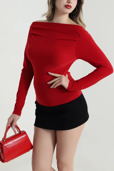 Kırmızı Pileli Sandy Kadın Bluz 494757