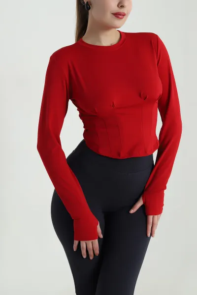 Kırmızı Pileli Sandy Kadın Bluz 496351