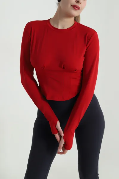 Kırmızı Pileli Sandy Kadın Bluz 496351