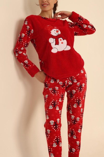 Kırmızı Polar Bayan Pijama Takımı 206703
