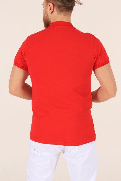 Kırmızı Polo Yaka Dügmeli Erkek Tişört 171491