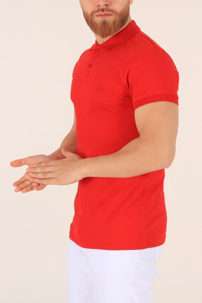 Kırmızı Polo Yaka Dügmeli Erkek Tişört 171491