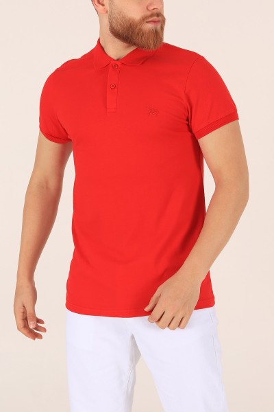 Kırmızı Polo Yaka Dügmeli Erkek Tişört 171491
