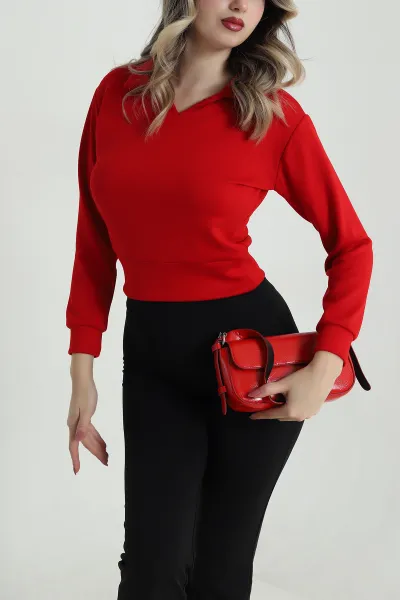 Kırmızı Polo Yaka Oysho Kadın Bluz 486676