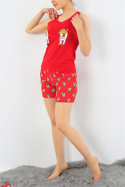 Kırmızı Pop Corn Baskılı Pijama Takımı 32719