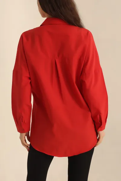 Kırmızı Poplin Dokuma Bayan Gömlek 234848