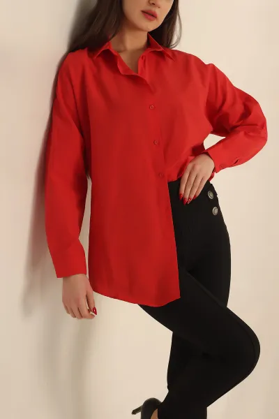 Kırmızı Poplin Dokuma Bayan Gömlek 234848