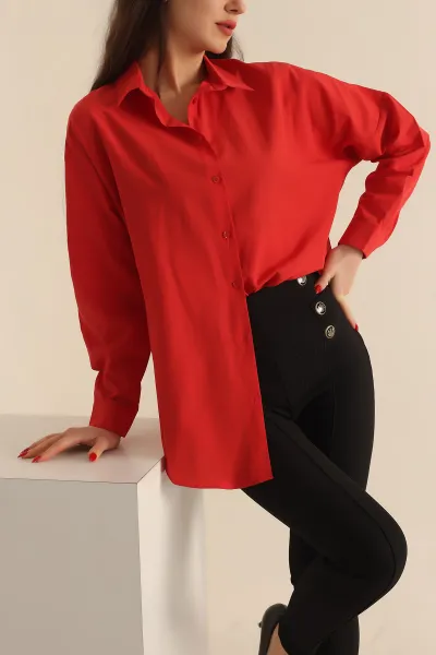 Kırmızı Poplin Dokuma Bayan Gömlek 234848