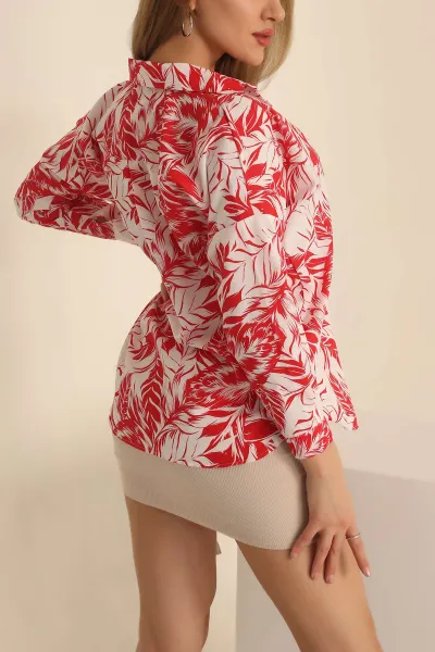 Kırmızı Poplin Dokuma Bayan Gömlek 236824