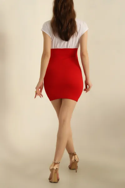 Kırmızı Poplin Garnili Krep Elbise 261776