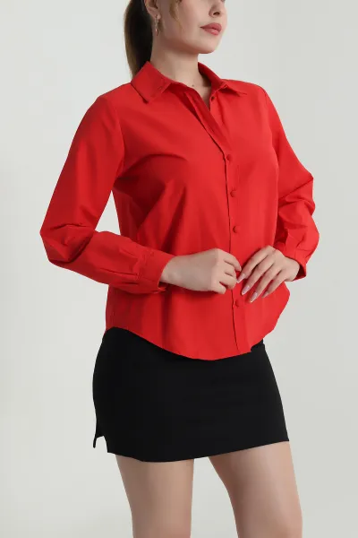 Kırmızı Poplin Kadın Gömlek 485517