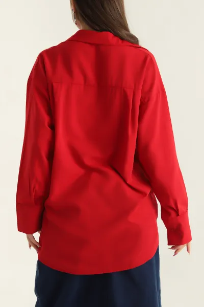 Kırmızı Poplin Kumaş Gizli Pat Bayan Gömlek 304520