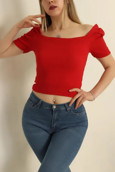 Kırmızı Prenses Kol Fitilli Bluz 258783