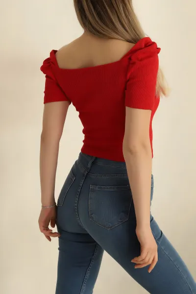Kırmızı Prenses Kol Fitilli Bluz 258783