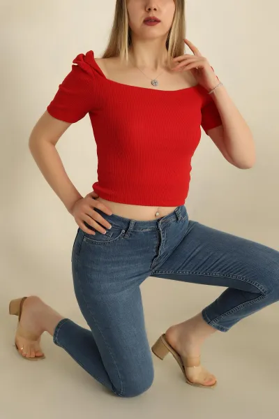 Kırmızı Prenses Kol Fitilli Bluz 258783