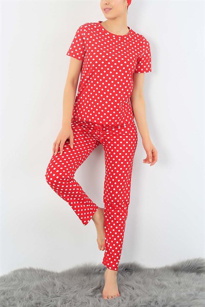 Kırmızı Puantiyeli Bayan Pijama Takımı 32944