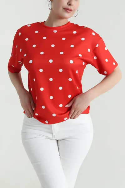 Kırmızı Puantiyeli Modal Kadın Bluz 473493